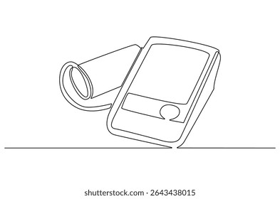 Continuous one line drawing of Blood pressure examination result. Single line drawing illustration of Digital Blood Pressure Monitor. Medical equipment concept vector art. Doodle line illustration.