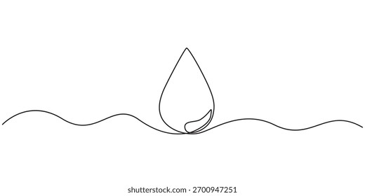 Dibujo continuo de una línea de gota de sangre sobre fondo transparente, dibujo de una sola línea de icono de gota de sangre, dibujo de línea continuo de gota de sangre, dibujo de una línea de gota de agua. Ilustración vectorial