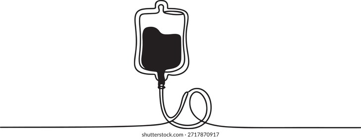 Continuous one line drawing blood bag vector icon, IV bag in trendy flat style. Infuse icon. Blood bag. Medicine, clinic and health care symbol. one line Icon drawing
