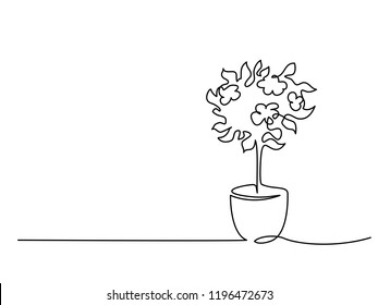 Continuous One Line Drawing Blooming Tree Stock Vector (Royalty Free ...