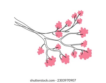 Continuous one line drawing of a blooming branch. Simple vector illustration