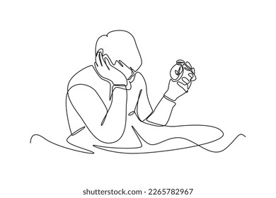 Continuous one line drawing body must get enough sleep. Healthcare at home concept. Single line draw design vector graphic illustration.