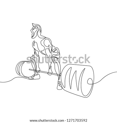 Continuous one line drawing bodybuilder perform deadlift. Powerlifting, sport theme.