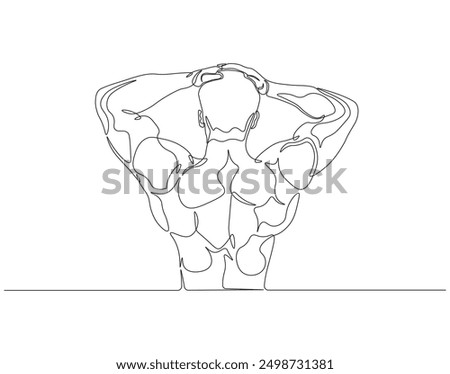 Continuous one line drawing of bodybuilder posed. One line drawing illustration of man bodybuilder posed. Fitness center gym concept line art. Editable outline