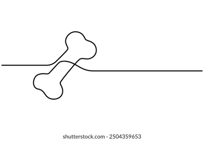  Continuous one line drawing of bone. simple human bone line art vector illustration. Bone toy for dog line art,