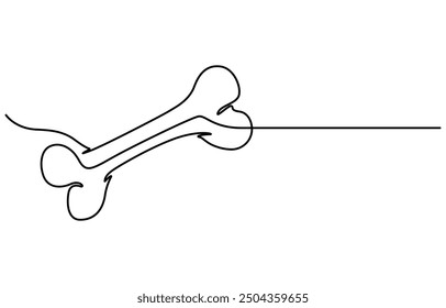  Continuous one line drawing of bone. simple human bone line art vector illustration. Bone toy for dog line art,