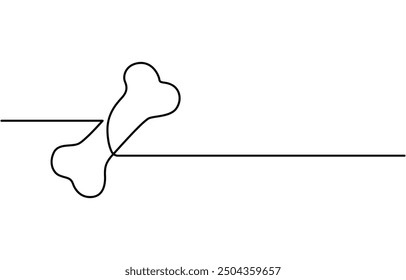  Continuous one line drawing of bone. simple human bone line art vector illustration. Bone toy for dog line art,