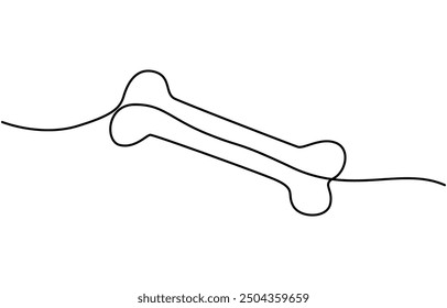  Continuous one line drawing of bone. simple human bone line art vector illustration. Bone toy for dog line art,