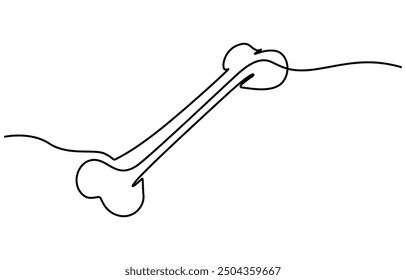  Continuous one line drawing of bone. simple human bone line art vector illustration. Bone toy for dog line art,