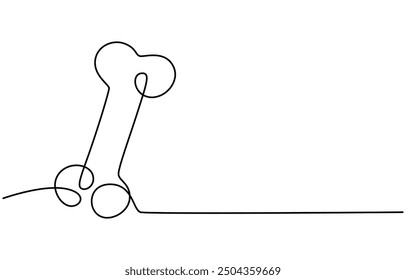  Continuous one line drawing of bone. simple human bone line art vector illustration. Bone toy for dog line art,