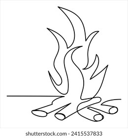 Continuous one line drawing of bonfire line art drawing vector illustration
