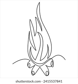 Continuous one line drawing of bonfire line art drawing vector illustration
