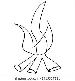 Continuous one line drawing of bonfire line art drawing vector illustration
