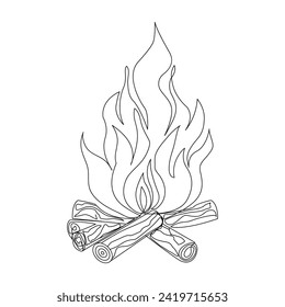 Continuous one line drawing of bonfire or campfire single line art vector illustration and Editable stroke.