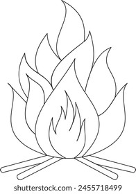Continuous one line drawing of bonfire or campfire single line art vector illustration and Editable stroke