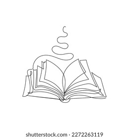 Continuous one line drawing of a book. Concept of school and education. Simple vector illustration