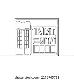 Continuous one line drawing of book store. Simple vector illustration