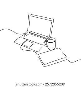 Continuous one line drawing of book and laptop. Education concept. Editable outline vector illustration.