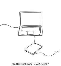 Continuous one line drawing of book and laptop. Education concept. Editable outline vector illustration.