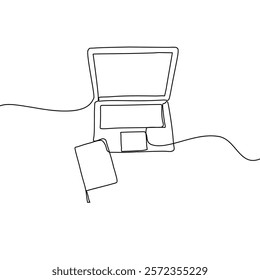 Continuous one line drawing of book and laptop. Education concept. Editable outline vector illustration.