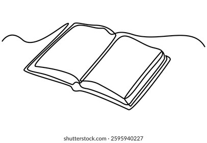 Continuous one line drawing of book opening vector graphic illustration