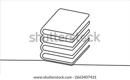 Continuous one line drawing of book opening vector graphic illustration. Education books line art vector illustration, education concept. Open book continuous one line drawing illustration.