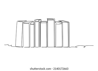 Continuous One Line Drawing Of 
Books Lined Up On The Shelf. Vector Illustration For Education Supplies Back To School Theme Or Concept