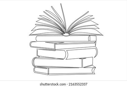 Continuous one line drawing of  books stack minimalist vector illustration design on white background. Isolated simple line modern graphic style. Hand drawn graphic concept for education