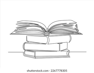 Dibujo continuo de una línea de libros pila diseño vectorial minimalista sobre fondo blanco. Línea simple aislada estilo gráfico moderno. Concepto gráfico dibujado a mano para la educación.