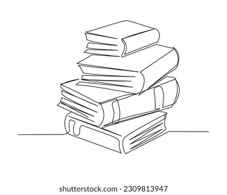 Continuous one line drawing of books. Education books line art vector illustration, education concept.  Editable stroke.