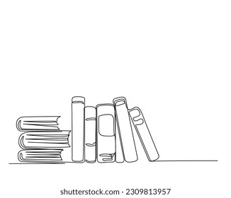 Continuous one line drawing of books. Education books line art vector illustration, education concept.  Editable stroke.