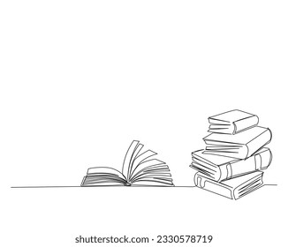 Continuous one line drawing of books . School and education concept.  Editable stroke.