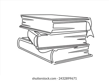 Dibujo continuo de una línea de libros apilados diseño minimalista de ilustración vectorial sobre fondo blanco. Línea simple aislada estilo gráfico moderno. Concepto gráfico dibujado a mano para la educación