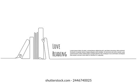 Continuous one line drawing of books connected together in simple linear style. Editable stroke. Doodle outline abstract reading concept vector illustration. Books linear design