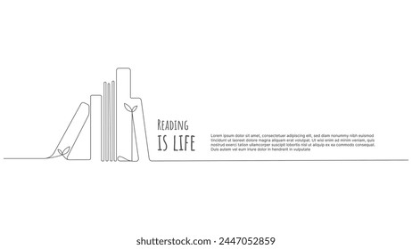 Continuous one line drawing of books connected together in simple linear style. Editable stroke. Doodle outline abstract reading concept vector illustration. Books linear design