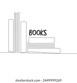 Continuous one line drawing of books connected together in simple linear style. Editable stroke. Doodle outline abstract reading concept vector illustration. Books linear design