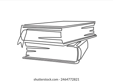 Continuous one line drawing of  books stack minimalist vector illustration design on white background. Isolated simple line modern graphic style. Hand drawn graphic concept for education
