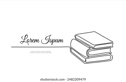 Continuous one line drawing of  books stack minimalist vector illustration design on white background. Isolated simple line modern graphic style. Hand drawn graphic concept for education