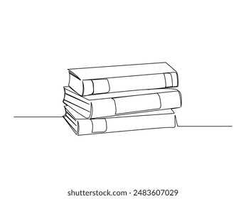 Continuous one line drawing of books. Stack of book outline vector illustration. Editable stroke.