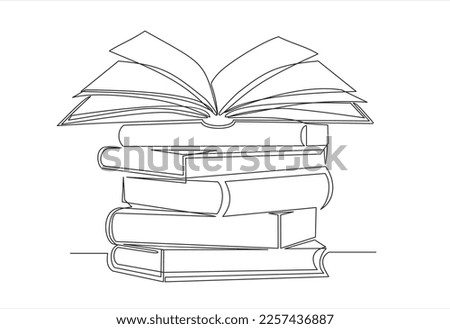 Continuous one line drawing of  books stack minimalist vector design on white background. Isolated simple line modern graphic style. Hand drawn graphic concept for education.