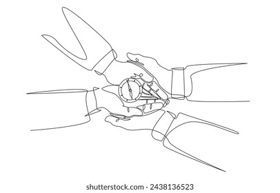 Continuous one line drawing of boss giving compass to employee, business direction guideline concept, single line art.