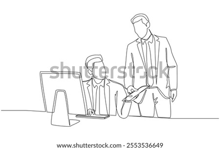 Continuous one line drawing of boss giving additional work to employee, assignment of work from supervisor concept, single line art