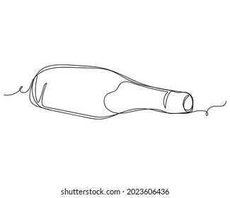 Continuous one line drawing of bottle of champagne ice new year and merry christmas in silhouette on a white background. Linear stylized.Minimalist.