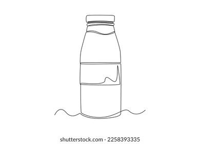 Continuous one line drawing a bottle of milk. Breakfast concept. Single line draw design vector graphic illustration.
