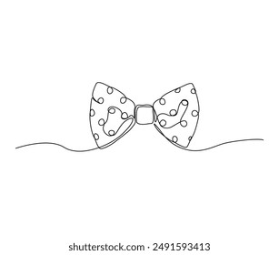 Continuous one line drawing of Bow Tie illustration. Polka dots Bow tie outline for Happy Father's Day concept. Editable line stroke.