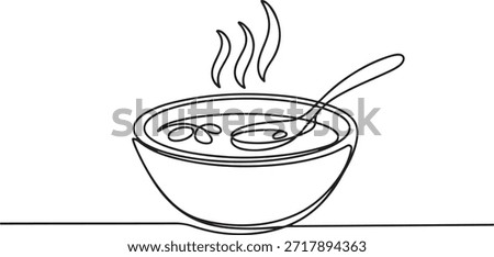 Continuous one line drawing of a bowl filled with hot soup, presented ready to be eaten. one line Icon drawing
