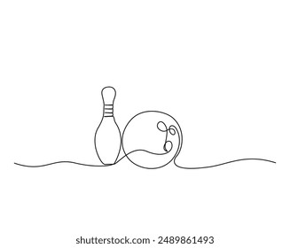 Continuous one line drawing of bowling ball sports. Bowling sport game simple outline illustration. Editable line vector