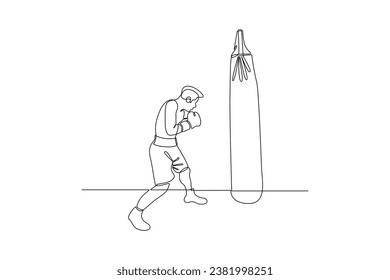 Kontinuierlich eine Linie ziehen Boxer, Muai thai Kämpfer. Boxen, Sport, Trainingskonzept. Doodle, Vektorgrafik.