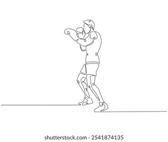 Continuous one line drawing of boxers. One line drawing illustration of boxing athlete. Sports, workout concept single line. Editable outline