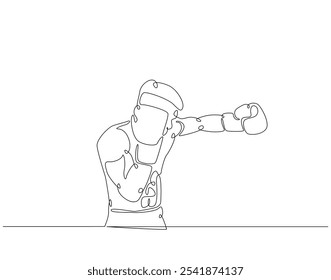 Dibujo continuo de una línea de boxeadores. Ilustración de dibujo de una línea de atleta de boxeo. Deportes, concepto de entrenamiento de una sola línea. Esquema editable